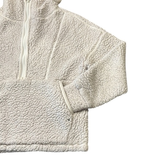 Prana Permafrost Half Zip Sherpa High Pile Hoodie Sweater Pocket Pullover Cream - Picture 10 of 12